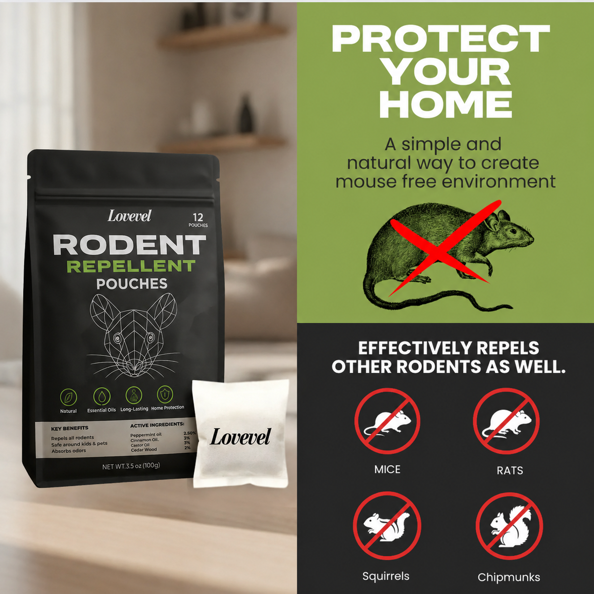 Lovevel® Natural Rodent Repellent Pouches